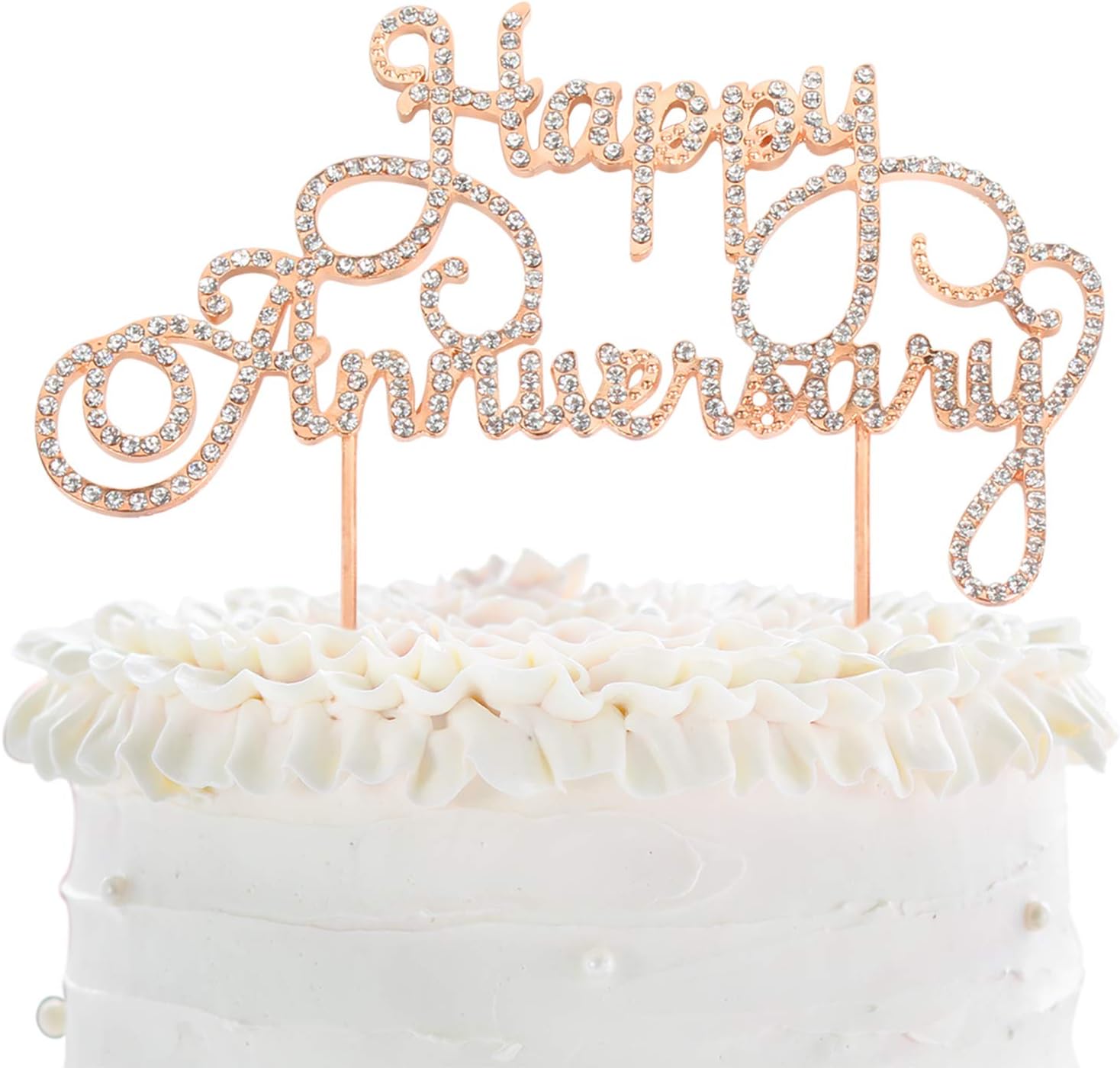 Happy Anniversary Cake Topper Wedding Anniversary Crystal Rhinestone Party Decoration Silver (Gold)