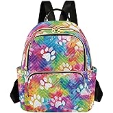 ALAZA Dog Cat Paw Prints on Rainbow Tie Dye Mini Backpack Purse for Women Travel Bag Lightweight Shoulder Bag Fashion Daypack
