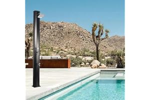 GENERIC Axonl Solar Hated Shower 5.3/9.3 Gallon Solar Outdoor Shower with Shower Heated & Foot Shower Tap for Garden Backyard Poolside Beach Pool Spa Backyard Beach, Black 9.3 Gallon