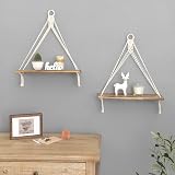 Mkono Macrame Hanging Shelves Set of 2 Rustic Wood Floating Shelves White view 4