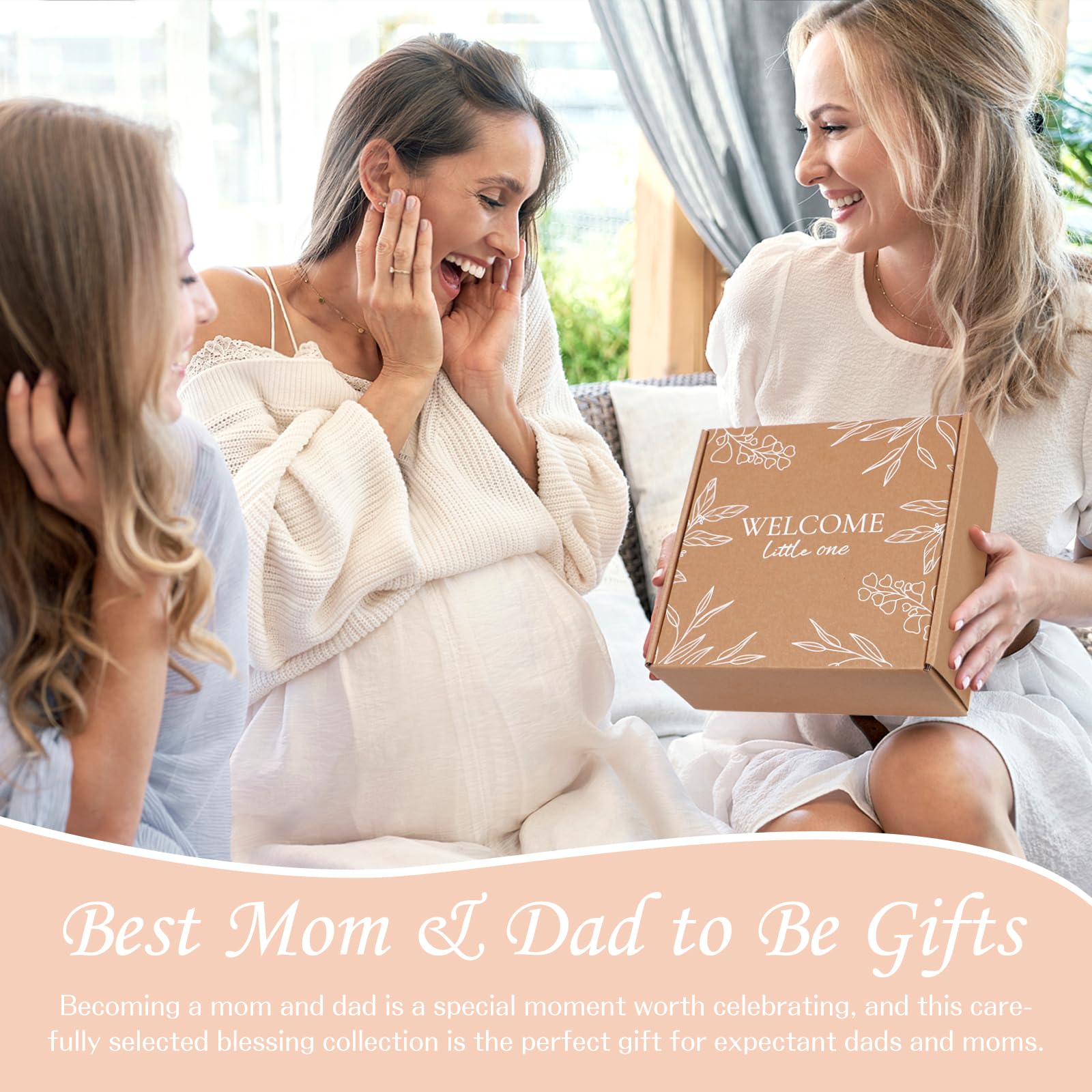 New Mom Gifts for Women, 9pcs Pregnancy Gifts for Expecting Mom, Cute Baby Gifts New Parents Gifts for Couples w/Mom and Dad Mugs for Gender Reveal Baby Shower First Time Mom to be Gifts(Khaki)