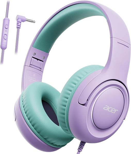 acer Kids Headphones - Over-Ear 85/94dB Volume Limiter, 3.5mm Jack Foldable Stereo Sound Headset for Toddlers Girls Boy Trave
