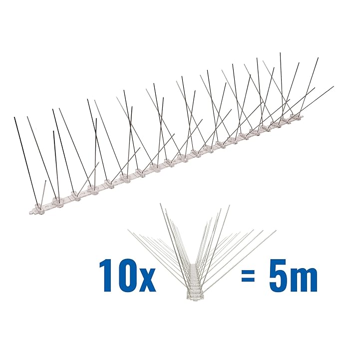 Pestsystems 5 Meter Taubenspikes 4-reihig auf Polycarbonat - hochwertige Lösung für Vogelabwehr Taubenabwehr Spikes