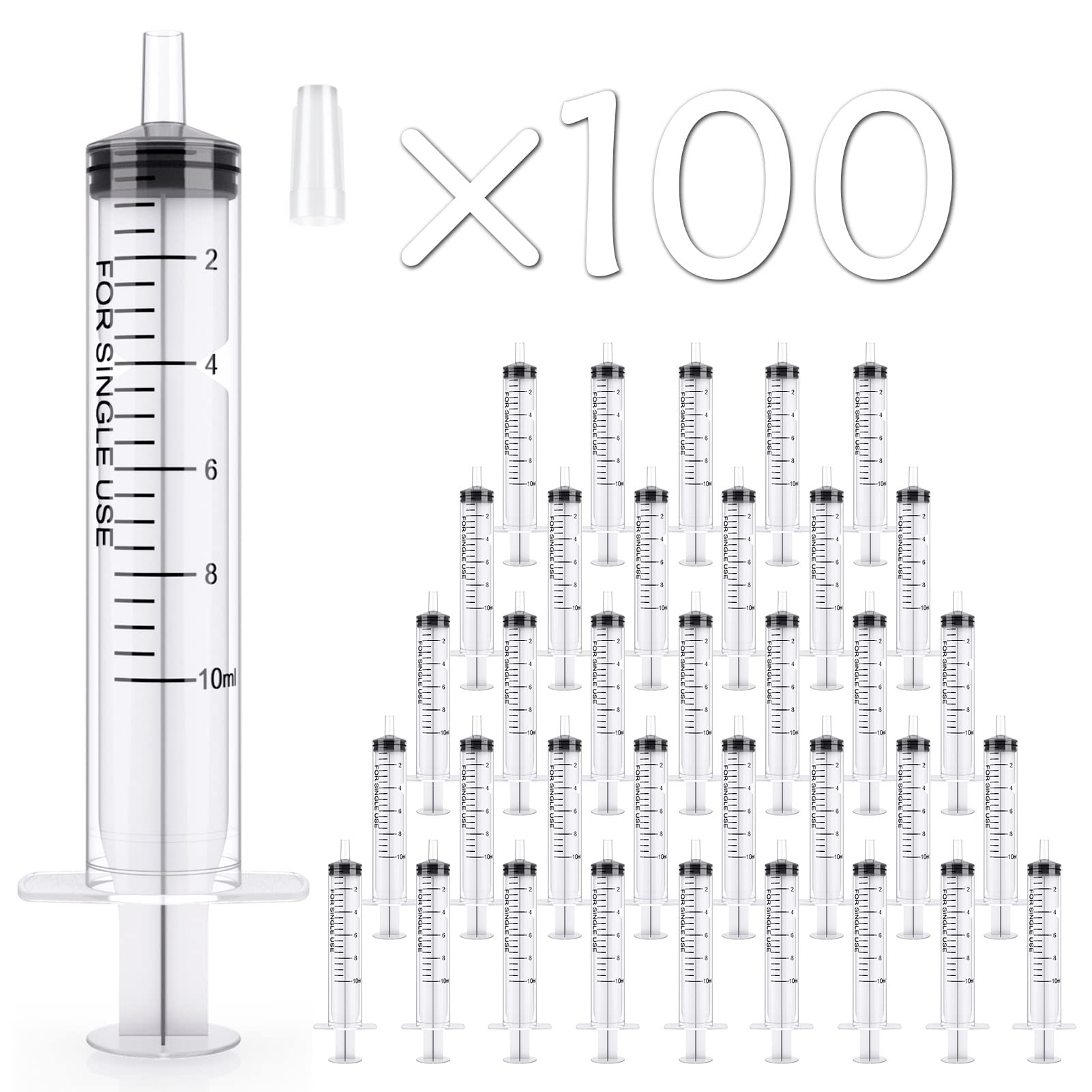 Photo 1 of JOLLY PARTY 100 Pack 10ml Syringes Plastic Small Measuring Syringe with Tip Cap, Oral Syringe for Scientific Labs, Feeding Pets, Measurement,Refilling, No Needle
