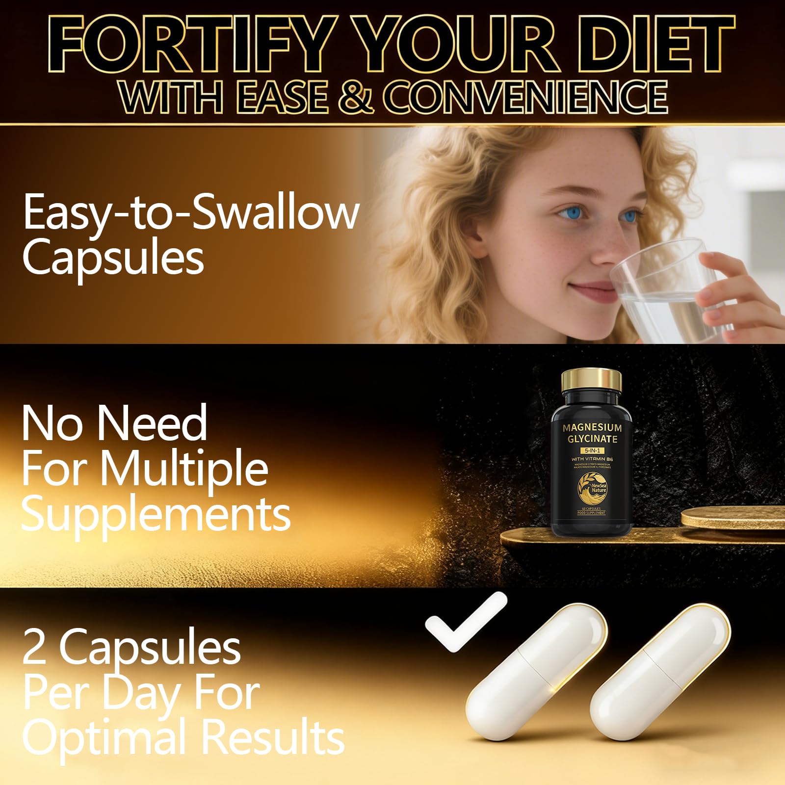 Magnesium Glycinate Supplements 800mg Glycinate,300mg Citrate,200mg Malate,150mg Gluconate Magnesium Complex | 282mg Elemental Mg | with Vitamin B6 | High Absorption | 60 Vegan Tablets | Gluten-Free