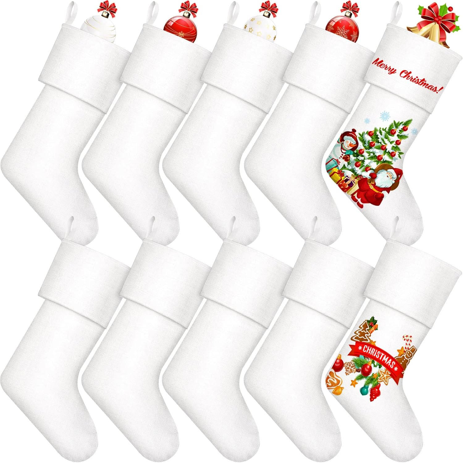 Stockings & Holders - Shappy 10 Pieces Christmas Sublimation Burlap Stockings Xmas Fireplace Hanging Plain Decorative for DIY Craft Holiday Decoration Gift Holding Bag, White