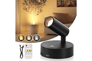 TaoFiaCo Spotlight Indoor, Wireless Battery Operated with Remote,Uplight Indoor Down Light for Picture on Wall, Plant Spotlight Dimmable Timer, Mini Ceiling Lights Painting for Trees Plant