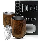 Snute Double-Wall Insulated Whiskey Glass - 12 oz Stemless Nosing Stainless Steel Whisky Glass - Gift for Bourbon and Whisky Lovers (Walnut - Pack of 2)