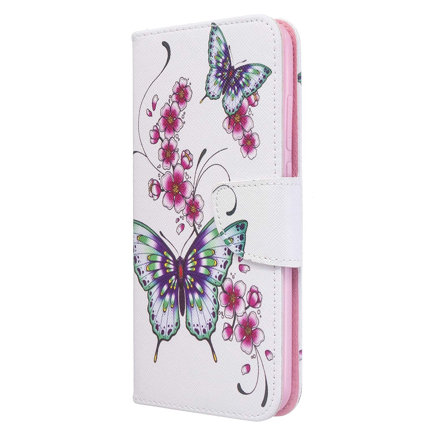 Samsung Galaxy S21 Case, Flip Shockproof Soft PU Leather Wallet Phone Case TPU Bumper Shell Slim Protective Cover for Samsung Galaxy S21 with Stand Magnetic Closure Card Holder - Butterfly & Peach โ image 1
