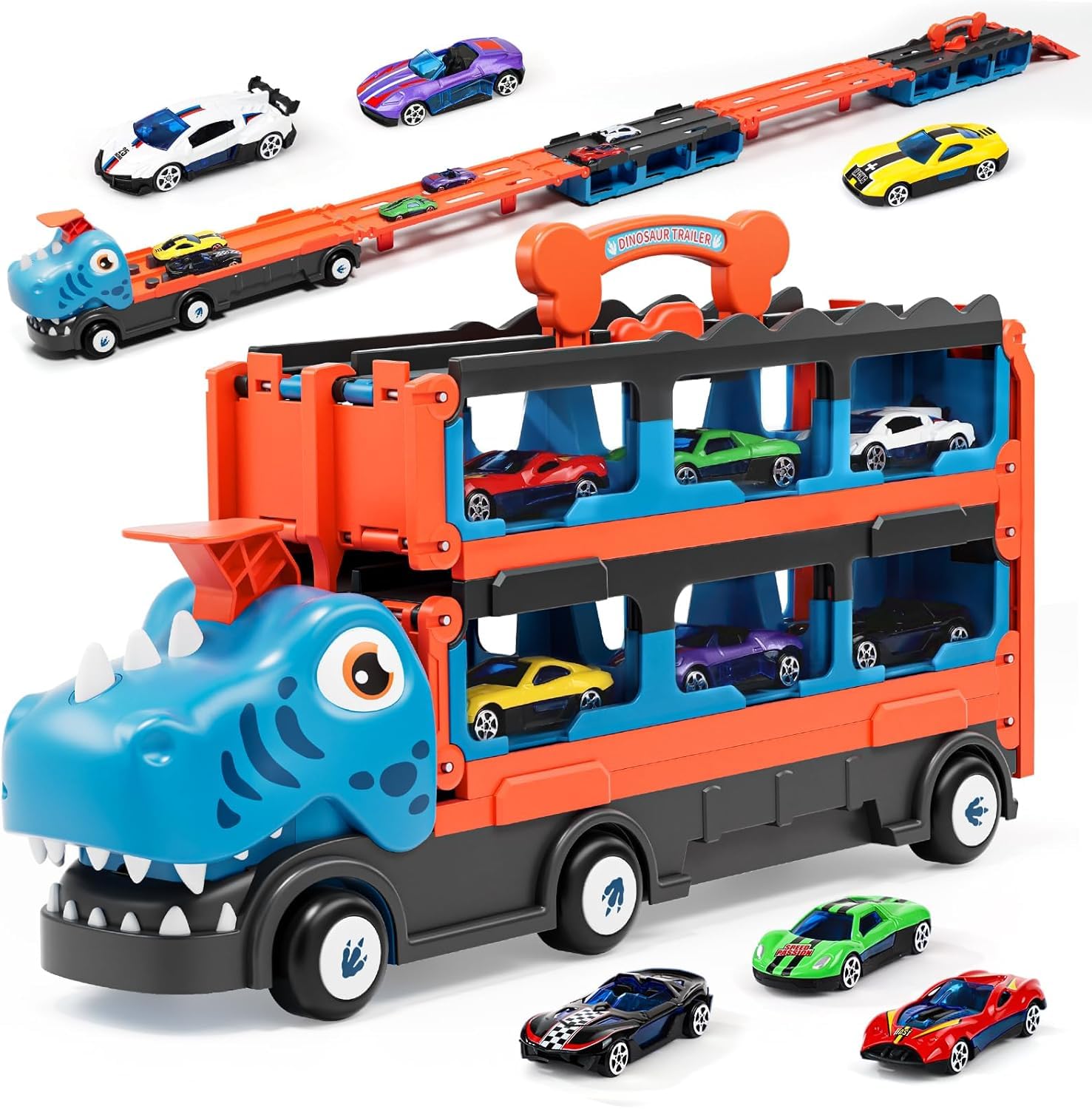 Lehoo Castle Toys for 2 3 Year Old Boys, Toy Cars for Toddlers, Dinosaur Toys for Boys Girls with 6 Race Track Cars, Kids Car for Gift Ages 1 2 3 Year Olds