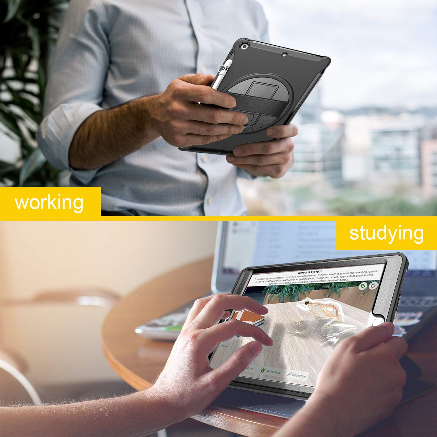 ProCase Rugged Heavy Duty Case for iPad 10.2 inch Case 2021 9th Gen / 2020 8th Gen / 2019 7th Gen, Shockproof Cover Case with Handle and Rotating Kickstand for 10.2