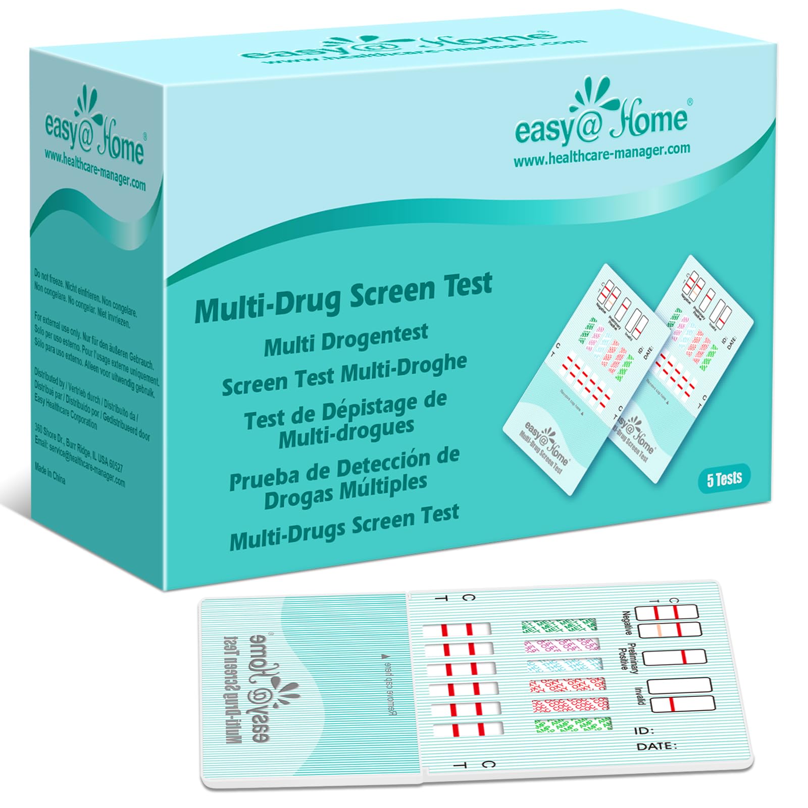 5 x Drug Test Kits Easy@Home 6 Panel Instant - Testing Marijuana (THC), Amphetamine(AMP), Benzodiazepines(BZO), Cocaine(COC), Opiates(Opiate 2000), Methamphetamine(MET/mAMP)-#EDOAP-264