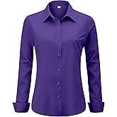 hearain Soft Wrinkle-Free Women's Button Down Dress Shirts Solid Long Sleeve Work Blouses Fit Stretch Casual Tops XXS-6XL