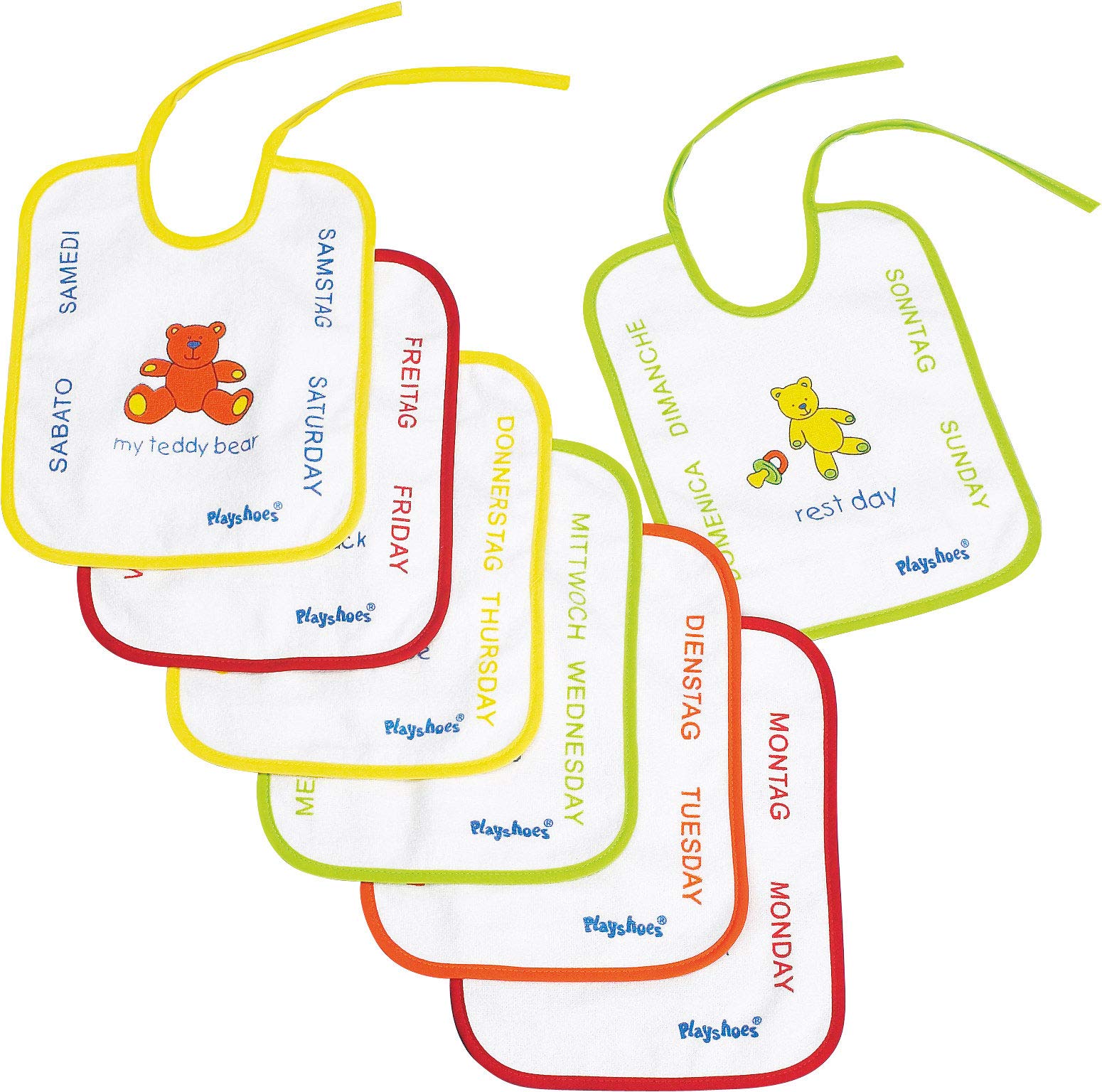 Playshoes 26 X 20cm Baby Bibs 7 Days of The Week Bibs on The Back Foil Underlay