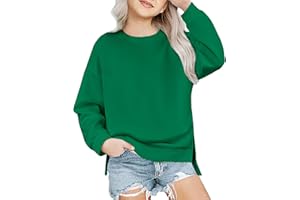 Arshiner Girls Crewneck Sweatshirt Long Sleeve Pullover Tops Drop Shoulder Sweatshirts Side Split for 5-14 Years