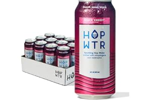 HOP WTR Sparkling Hop Water, Black Cherry 12 Pack, Sugar Free, Low Carb Non Alcoholic Drinks, NA Beer, Adaptogen Drink, No Calories, Adaptogens & Nootropics for Added Benefits, 16 oz Cans