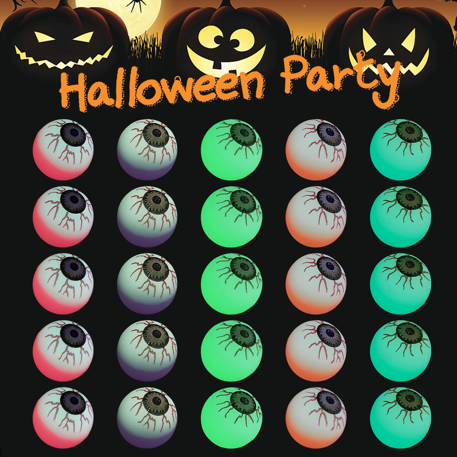 Photo 1 of FINGOOO 25 Pcs Halloween Bouncy Balls, Glow in The Dark Eyeball Ping Pong Ball Bouncing Balls Halloween Party Favors Non-Candy Treats Goodie Bag Stuffers