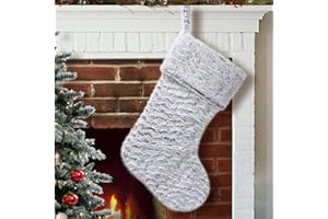 S-DEAL 21 Inches Christmas Stocking Double Layers White Faux Fur Cuff Gift Holder Party Holiday Decoration Mantel Ornament