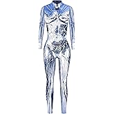 FEOYA Women Halloween Skeleton Bodysuit 3D Print Jumpsuit Costume Long Sleeve Cosplay Catsuit