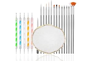 FULINJOY 21Pcs Nail Art Design Tool Kits - 1 Resin Nail Art Palette, 5 Nail Art Dotting Pens, 15 Nail Art Brushes, Nail Polish Mixing Palette Double-Ended Dotting Pen Nail Liner Nail Drawing Brushes