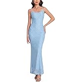 Lingt Chic Women's Lace Maxi Dress Spaghetti Strap Slim Fit Sleeveless Gown with Lace Bust for Evening & Party