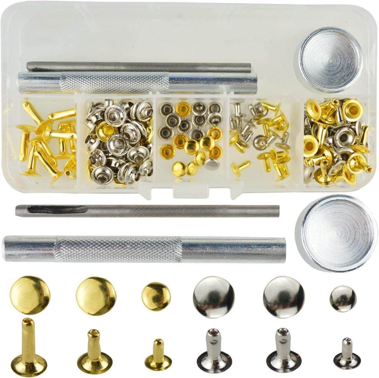 DTTUN 80 Set Stud Rivet Button Tack Snaps Press Fasteners Decoration with 4 Fixing Tools, 4 colors, 1 size