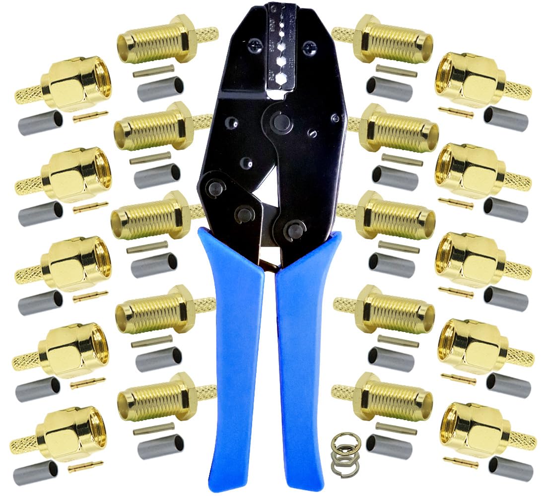Kagni 10pcs SMA male to female connectors and coaxial crimping tool for RG174 RG316 wifi antenna extension cable
