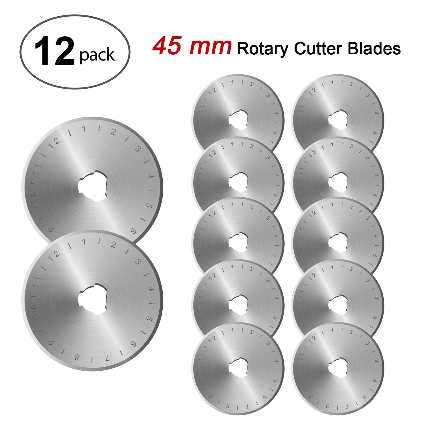 45mm Rotary Cutter Blades Set, AGPtEK Rotary Replacement Blades, Pack of 12, Fits Fiskars, Olfa