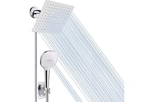 NearMoon Shower Head with Hose, High Pressure Stainless Steel Rain Shower and 3 Settings Handheld Spray Combo with Push Button Flow Control (8 Inch Showerhead Set, Chrome Finish)