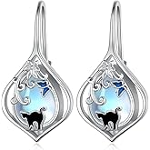 Peireara Black Cat Earrings for Women 925 Sterling Silver Moonstone Butterfly Leverback Earrings Black Cat Jewelry Gifts for Women