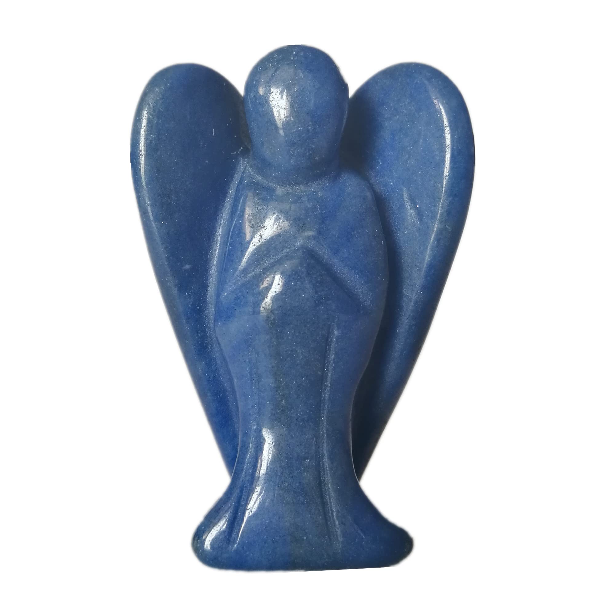 Manekieko Natural Moss Agate Healing Crystal Prayer Guardian Angel Statue,48mm Carving Pocket Palm Stone Figurines Decoration