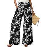 Anyhold Womens Wide Leg Lounge Pants Loose High Waisted Pants Drawstring Casual Work Palazzo Trousers with Pockets
