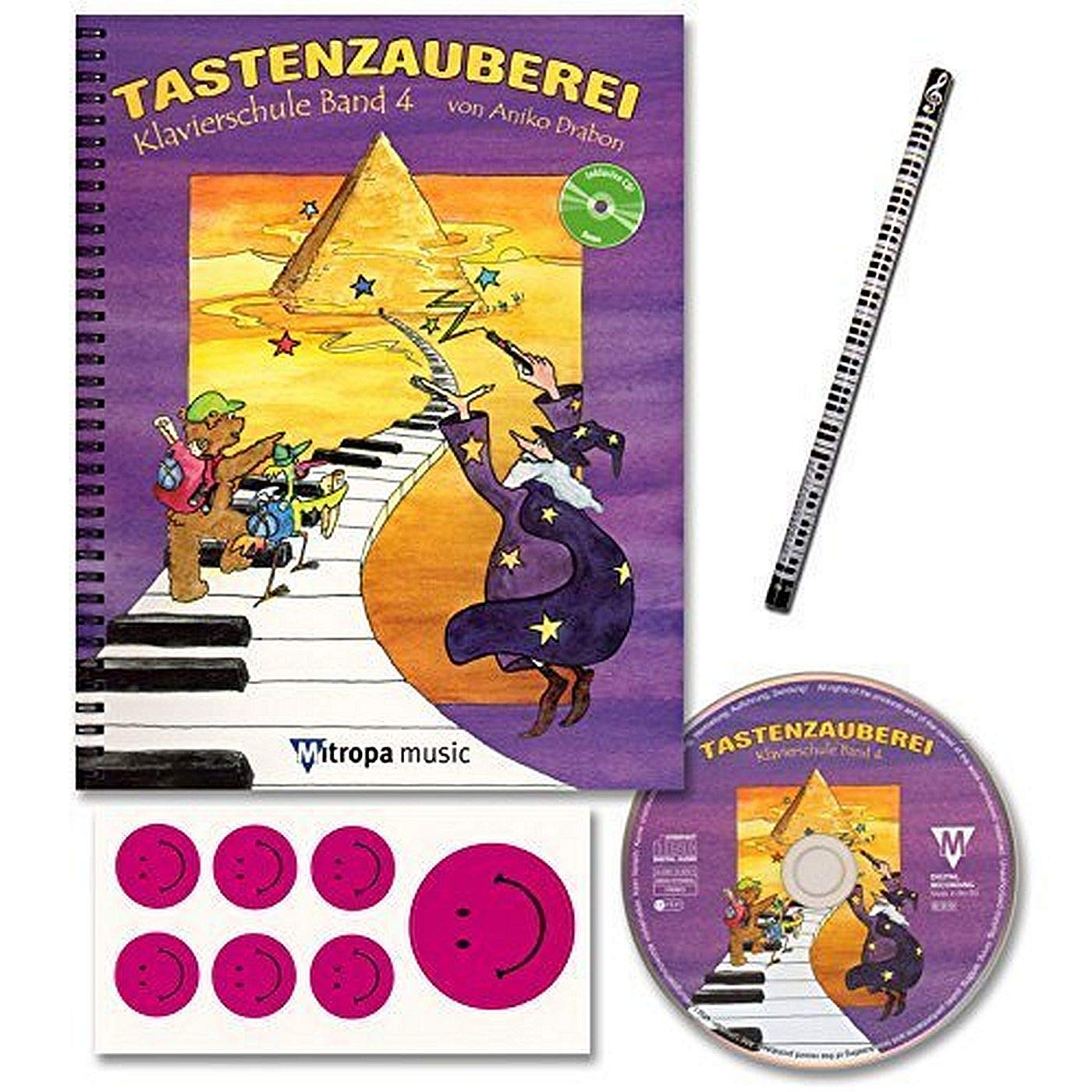 TASTENZAUBEREI - mit CD + Piano-Bleistift + 7 lustige Smiley-Sticker - Klavierschule Band 4 von Aniko Drabon - der zauberhafter Einstieg ins Klavierspiel! [Spiralbuchbindung / Musiknoten]