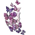 AKOAK 24 Pcs 3D Butterfly Wall Stickers Art Decor Decals with Sponge Gum and Magnet(Purple)