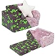 MOMCAYWEX Butterfly Glow in The Dark Toddler Couch, 2-in-1 Toddler Soft Couch Fold Out with Star Pillow, Convertible Sofa to Lounger for Girls and Boys, 1-Seat