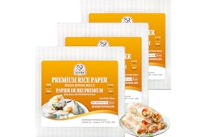 52USA Square Rice Paper, 3 Pack, White Rice Paper Wrappers, Fresh Spring Roll Wrappers & Dumplings-102 Sheets, Gluten-Free Wonton Wrappers, Vegan, Low Carb, Vietnamese Rice Wraps (22cm, 36 oz)