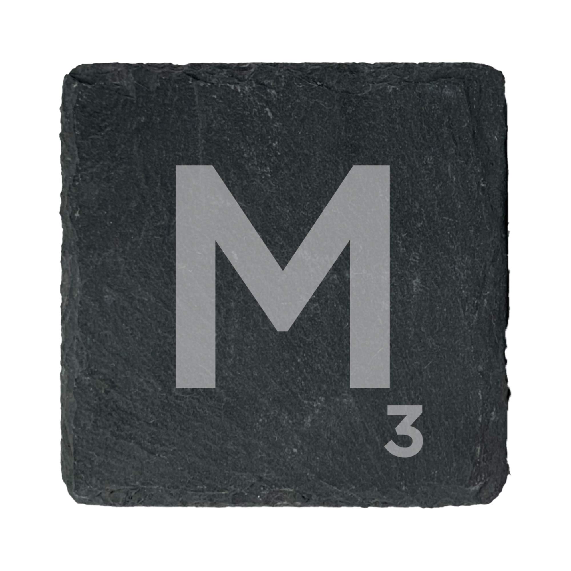 eBuyGB Scrabble Drinks Coasters, Square Slate Coaster, Individual Alphabet Letters, Scrabble Tiles with Score Marks - Personalise Your Own Scrabble Words (M)