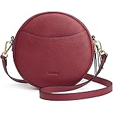 S-ZONE Leather Crossbody Bags for Women Vintage Circle Shoulder Purse Trendy Round Handbag with Adjustable Strap