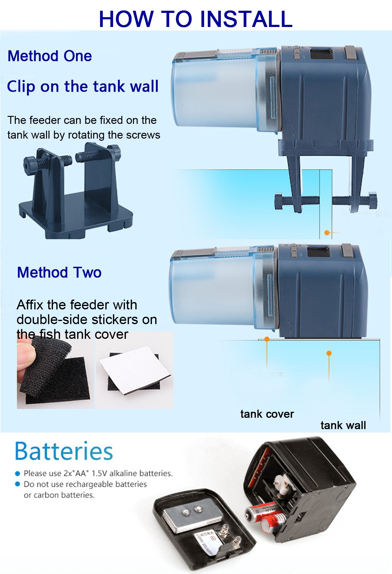 COODIA Auto Fish Food Feeder Battery Operated Automatic Aquarium Tank Timer Feed Fish, 4 times Max a Day, Capacity Adjustable, LED Display