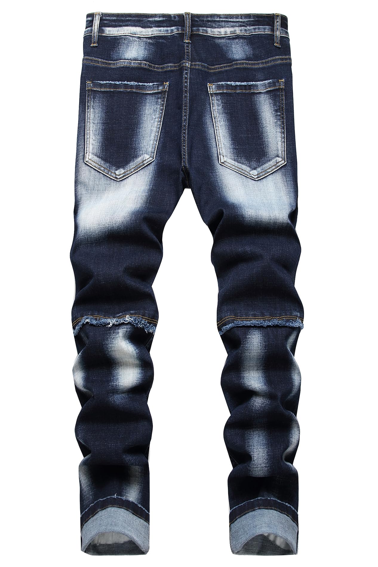 Baylvn Men's Designer Straight Slim Fit Patchwork Jeans Comfort Skinny Biker Denim Pants