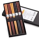 MFJUNS 5-Pairs Reusable Set of Chopsticks, Natural