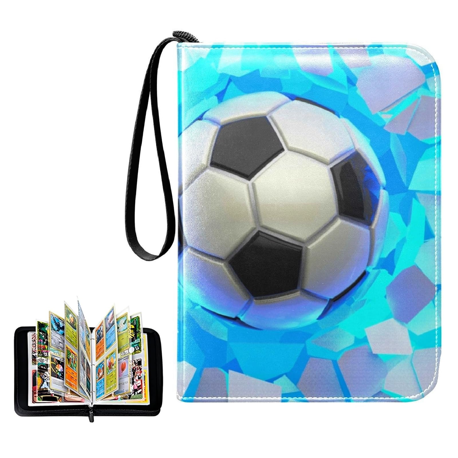 Football Card Binder 4-Pocket, Fits Up to 440 Trading Cards with 55 Removable Sleeves Football Card Holder, Zipper Carrying Football Card Folder
