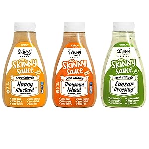 Skinny Foods Honey Mustard, Thousand Island & Caesar Salad Dressings Set of 3 Condiment Sauces Sugar Free Zero Calories