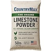 CountryMax 50LB Fine Ground Limestone Powder Calcium Carbonate | Supports Lawn &amp; Garden Care, All-Natural Soil Amendment, Chicken Coop Use, Odor Control, and Agriculture Applications