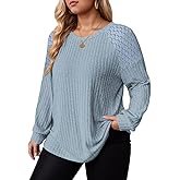 DOLNINE Plus-Size-Tops for Women Fall Casual Crew Neck Shirts Fashion Lace Pullover Lightweight Long Sleeve Sweatshirts