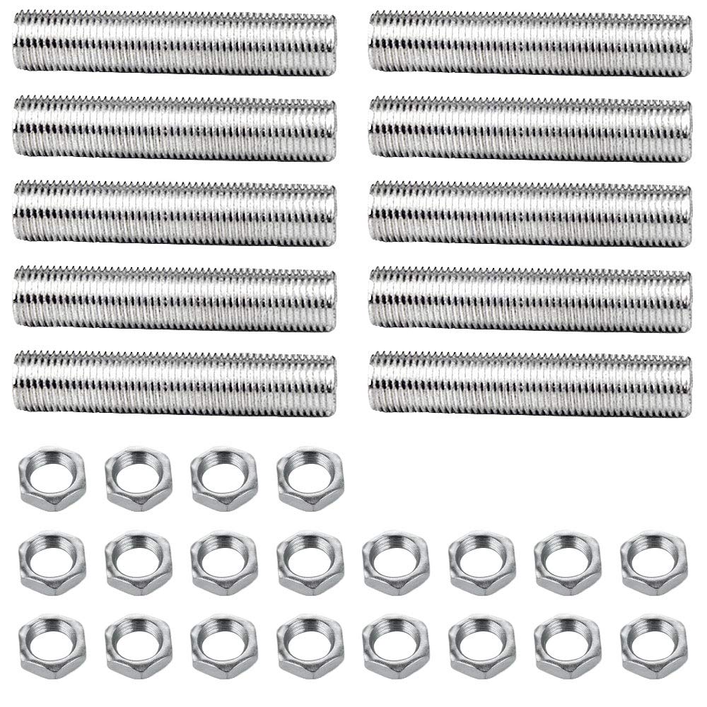 Carkio Lamp Pipe Nipple Kit, Including M10 80 mm/3.1 inch Length Nipples and M10 Nut Thickness 3mm / 0.12 inch, Zinc-Plated, 10 Pack