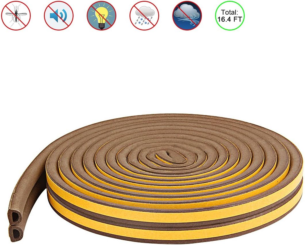 Foam Sealing Strip Door Window Insulation Kit,YIJU D Type EPDM Self Adhesive Doors and Windows Soundproof Insect Prevention Collision Avoidance Rub