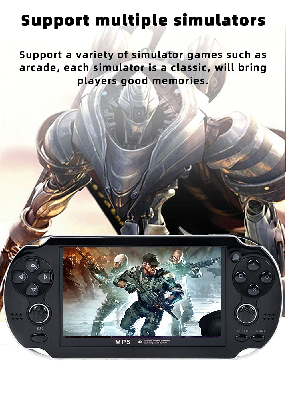 CZT Handheld Game Console 4.3 inch Double Joystick 8GB Build in 2200 Retro Game Video Game Console Arcade Multiple Emulator Mini Portable Game Player MP3/4 TV Out Gifts for Children/Men(Black)