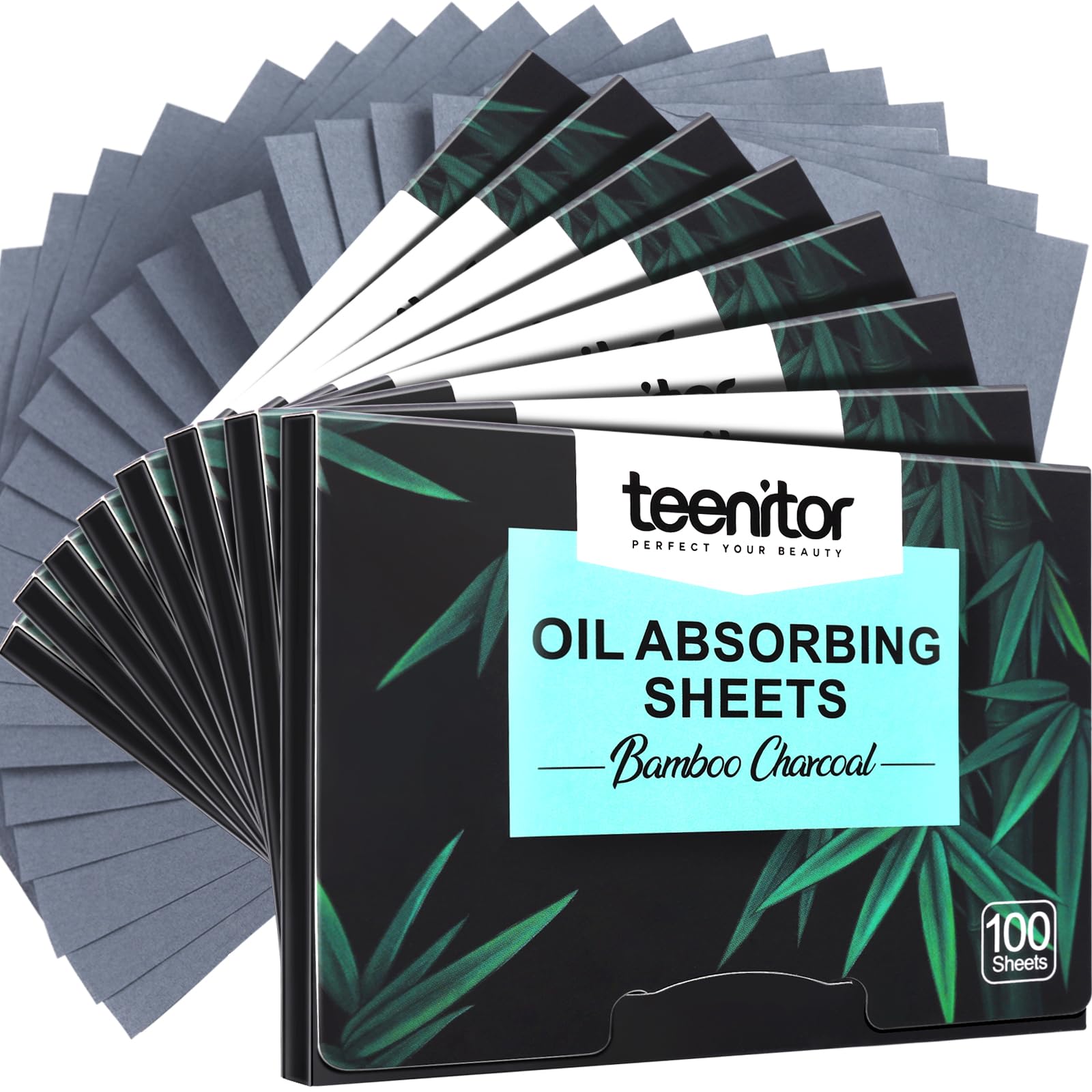 Teenitor 800 Counts Natural Bamboo Charcoal Blotting Paper for Oily Skin, Oil Blotting Sheets for Face Oil Absorbing Sheets for Women Men, Cosmetic Blotting Papers Oil Control Film, Large 10 x 7cm