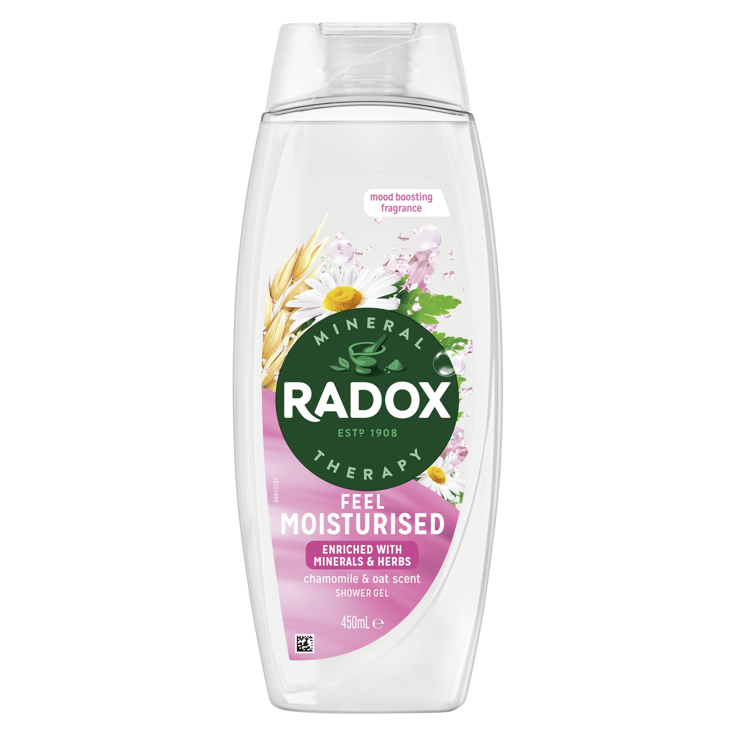 Radox Mineral Therapy Feel Moisturised Body Wash Pack of 6 Shower Gel with a Chamomile & Oat Fragrance for a Soothing Shower Experience 450 ml